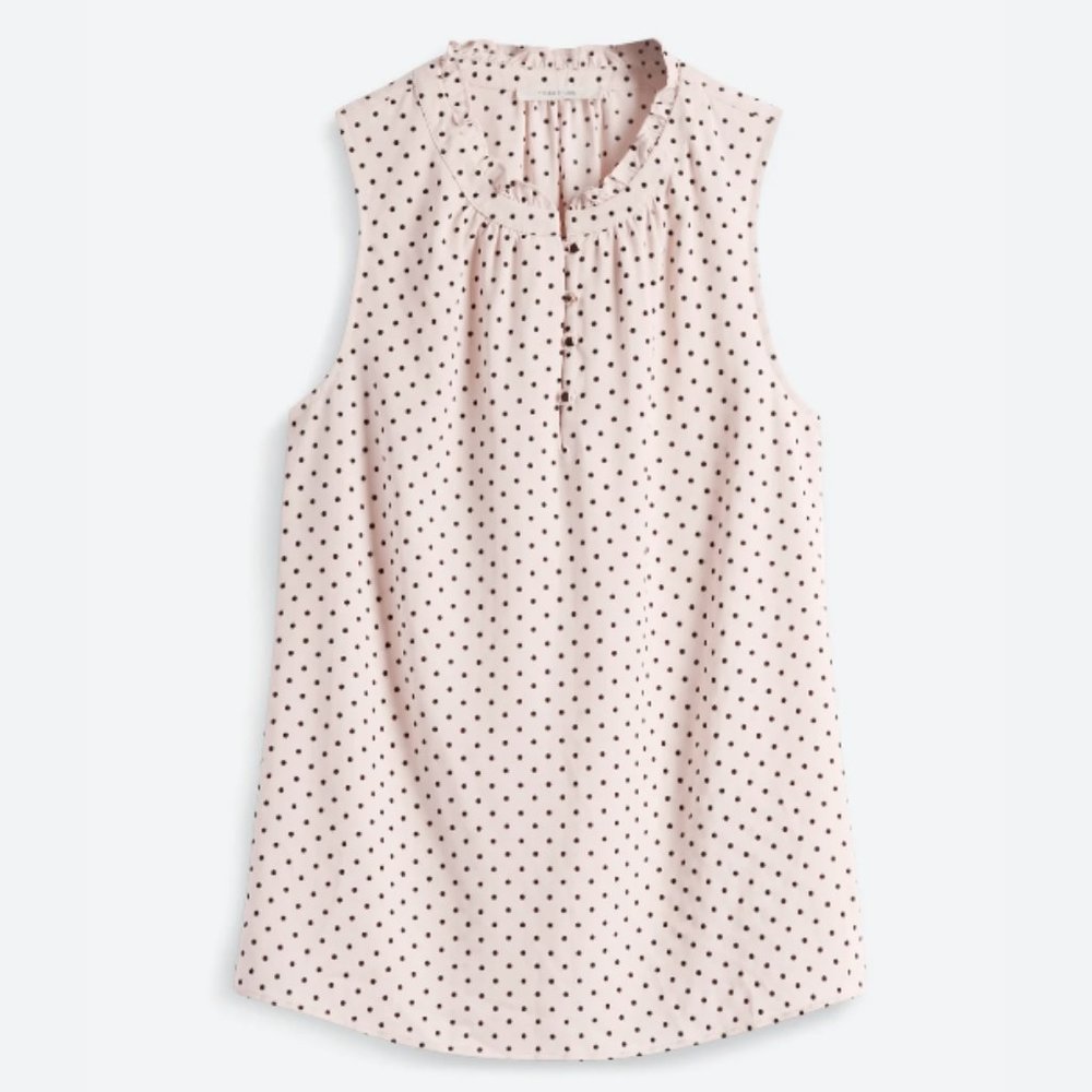 COPY - 41 Hawthorn Prinsloo Ruffle Detail Cream Polka Dot Sleeveless Top